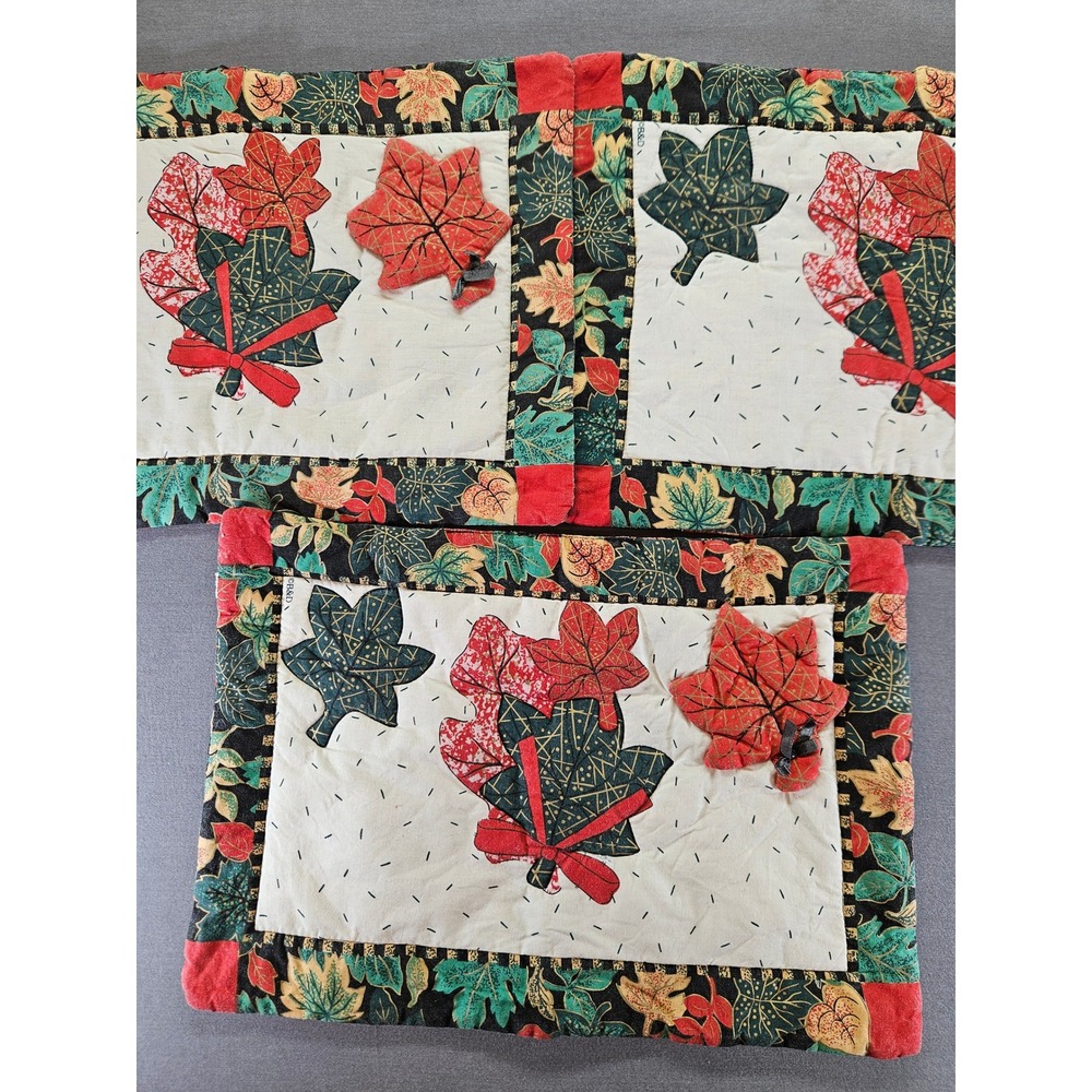 Vintage Fall Leaves Quilted Placemats and Runner Set Autumn Thanksgiving Decor